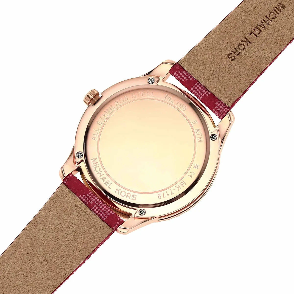 Michael Kors Runway Three-Hand Quartz Red Dial Red Leather Strap Watch For Women - MK7179