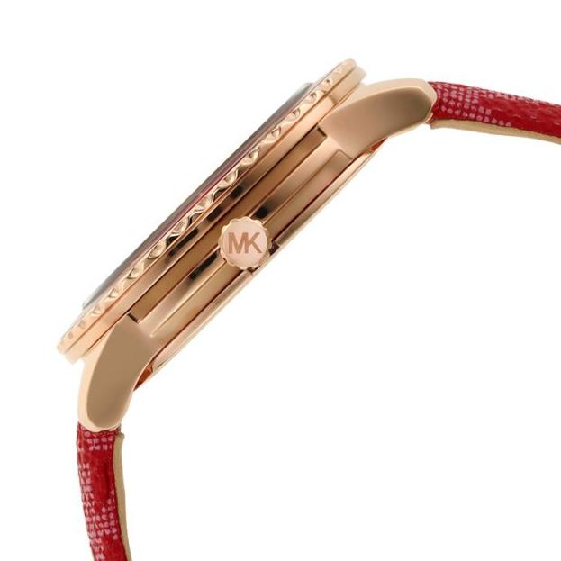 Michael Kors Runway Three-Hand Quartz Red Dial Red Leather Strap Watch For Women - MK7179