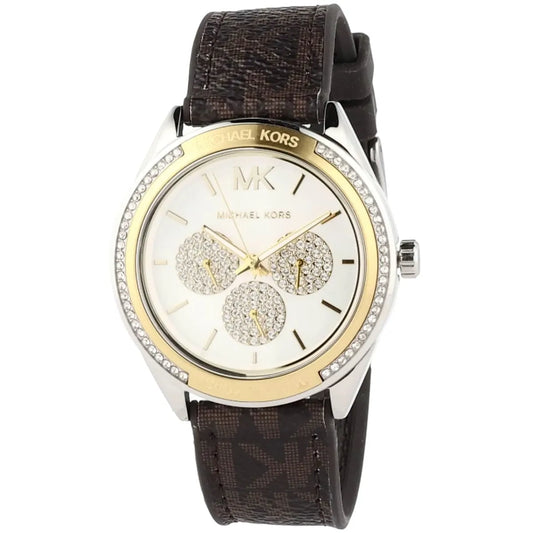 Michael Kors Jessa Multifunction Silver Dial Brown Leather Strap Watch For Women - MK7205