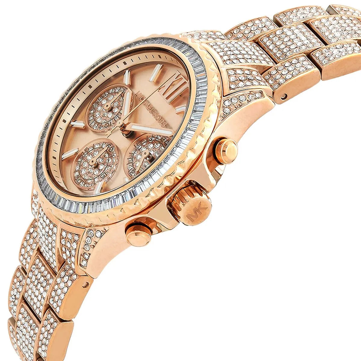 Michael Kors Everest Chronograph Crystals Rose Gold Dial Rose Gold Steel Strap Watch For Women - MK7235