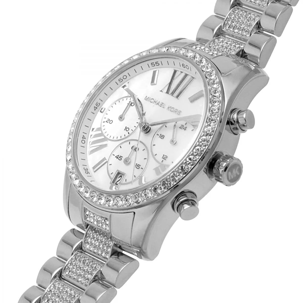 Michael Kors Lexington Chronograph White Dial Silver Steel Strap Watch For Women - MK7243