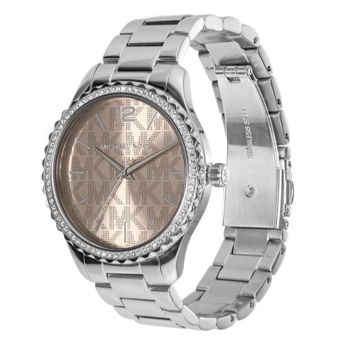 Michael Kors Layton Three Hand Pink Dial Silver Steel Strap Watch For Women - MK7298