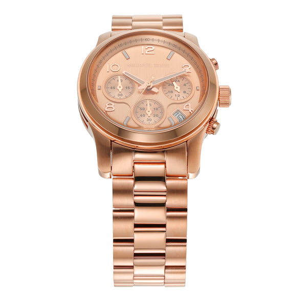 Michael Kors Runway Chronograph Rose Gold Dial Rose Gold Steel Strap Watch For Women - MK7324