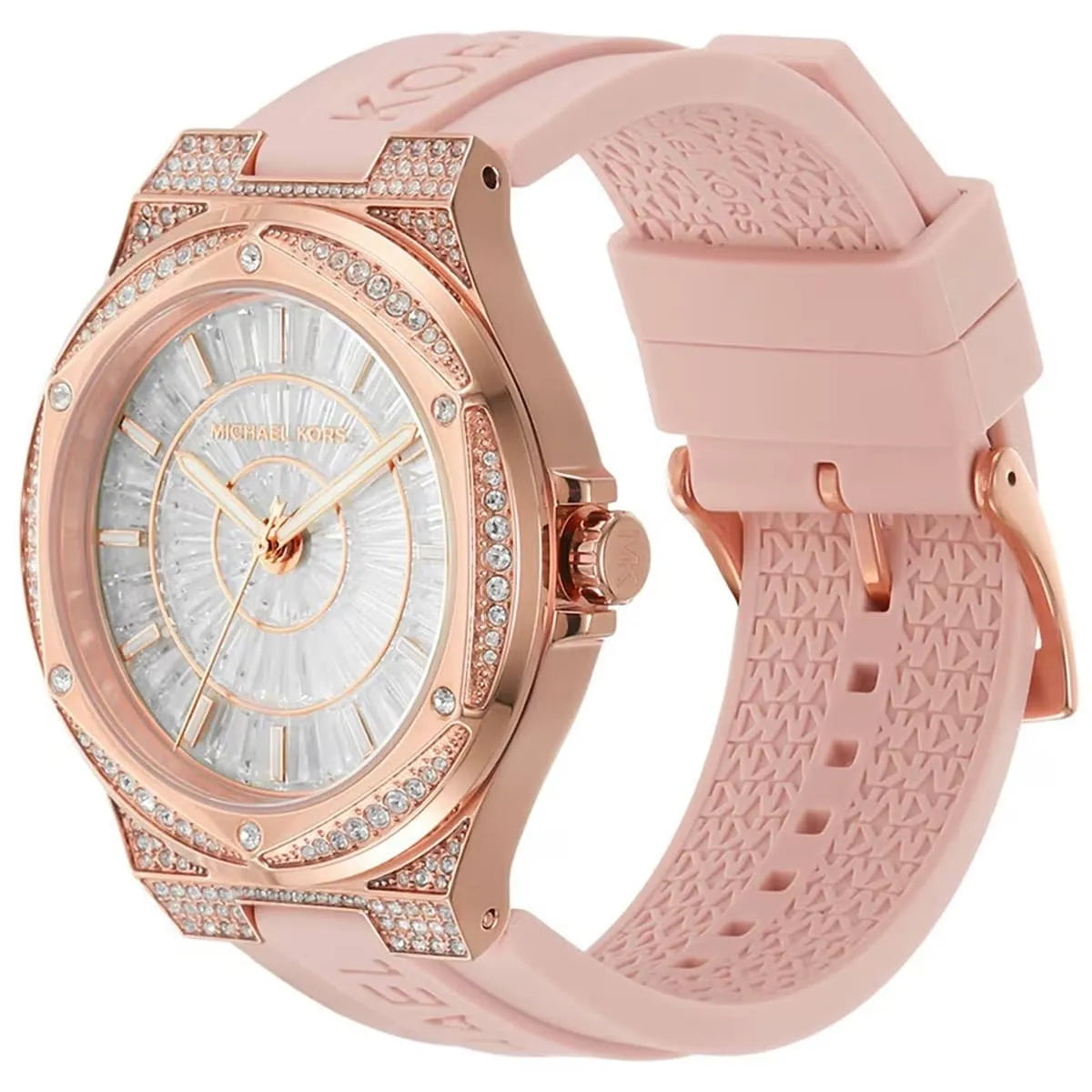 Michael Kors Lennox Three-Hand Analog White Dial Pink Silicone Strap Watch For Women - MK7334