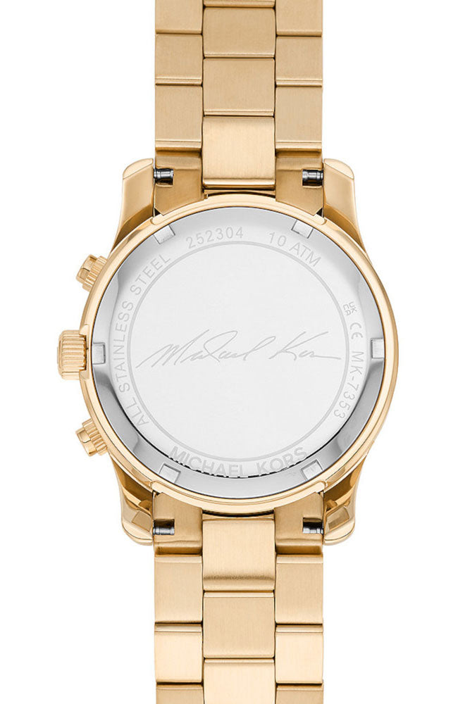 Michael Kors Runway Chronograph Blue Dial Gold Steel Strap Watch For Women - MK7353