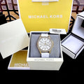 Michael Kors Mini Pilot Quartz Silver Dial White Silicone Strap Watch For Women - MK7372