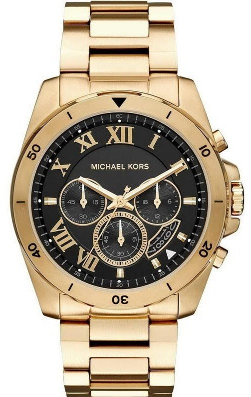 Michael Kors Brecken Chronograph Quartz Black Dial Gold Steel Strap Watch For Men - MK8481