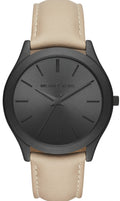 Michael Kors Slim Runway Black Dial Beige Leather Strap Watch For Men - MK8510