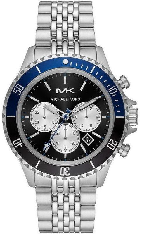 Michael Kors Bayville Chronograph Black Dial Silver Steel Strap Watch For Men - MK8749