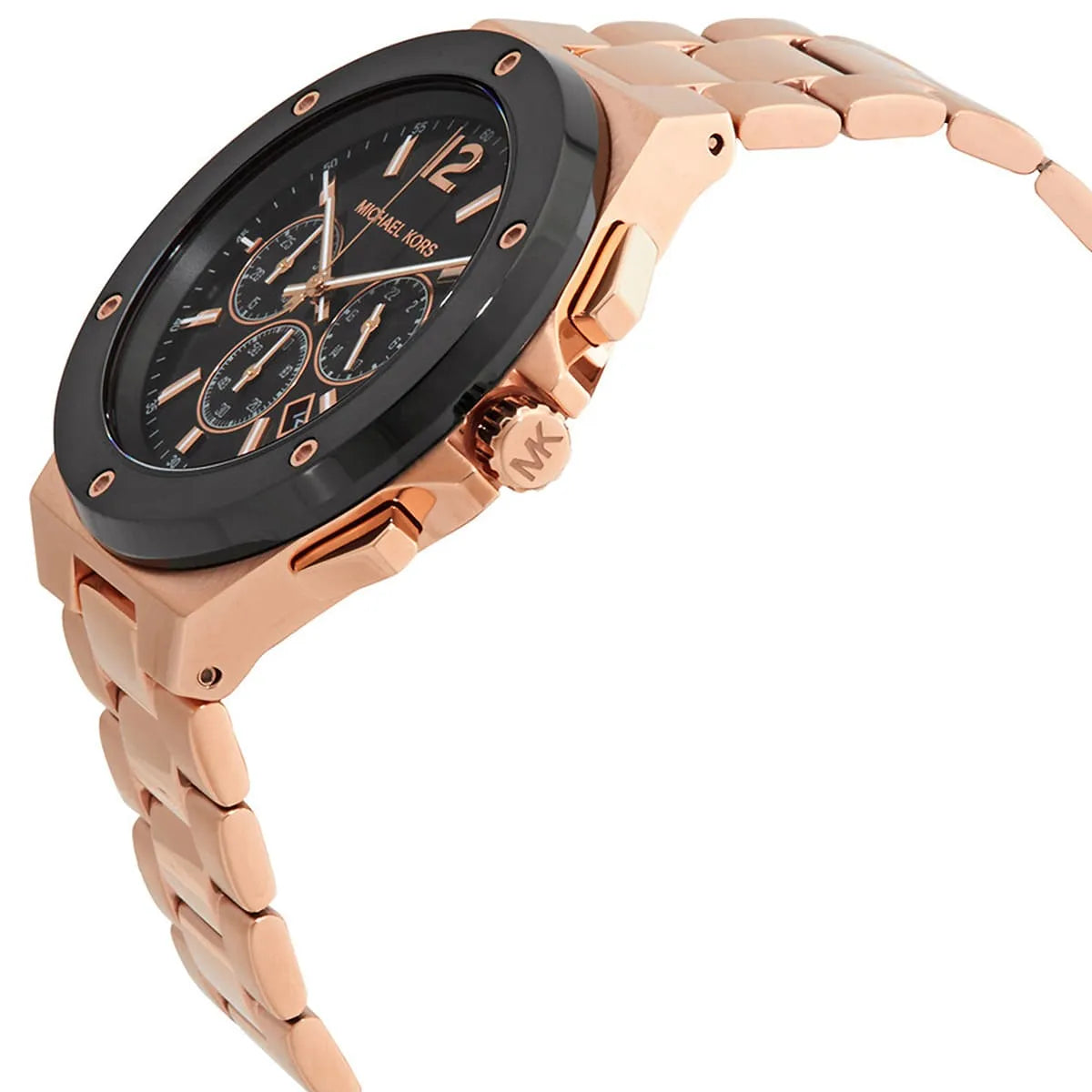 Michael Kors Lennox Chronograph Black Dial Rose Gold Steel Strap Watch For Men - MK8940