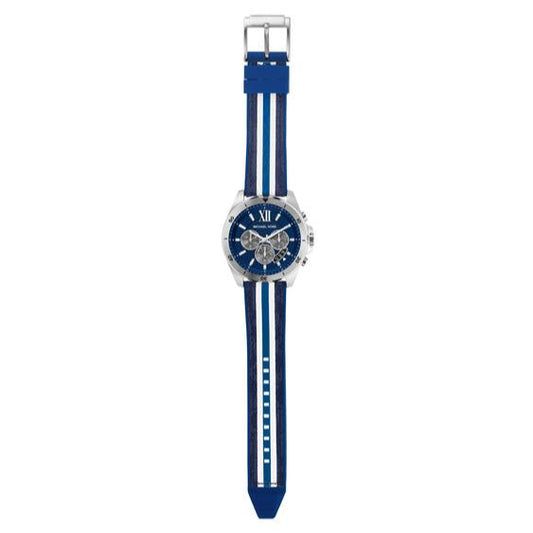 Michael Kors Brecken Chronograph Blue Dial Two Tone PVC Strap Watch For Men - MK8950