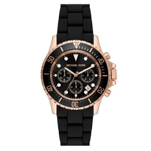 Michael Kors Everest Chronograph Black Dial Black Silicone Strap Watch For Men - MK9055