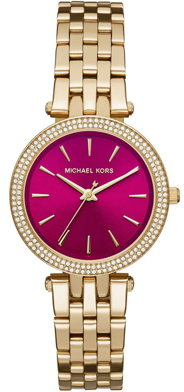 Michael Kors Darci Quartz Mother of Pearl Red Dial Gold Steel Strap Watch For Women - MK3583