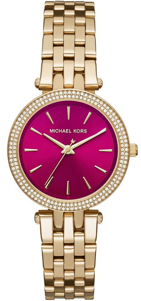 Michael Kors Darci Quartz Mother of Pearl Red Dial Gold Steel Strap Watch For Women - MK3583