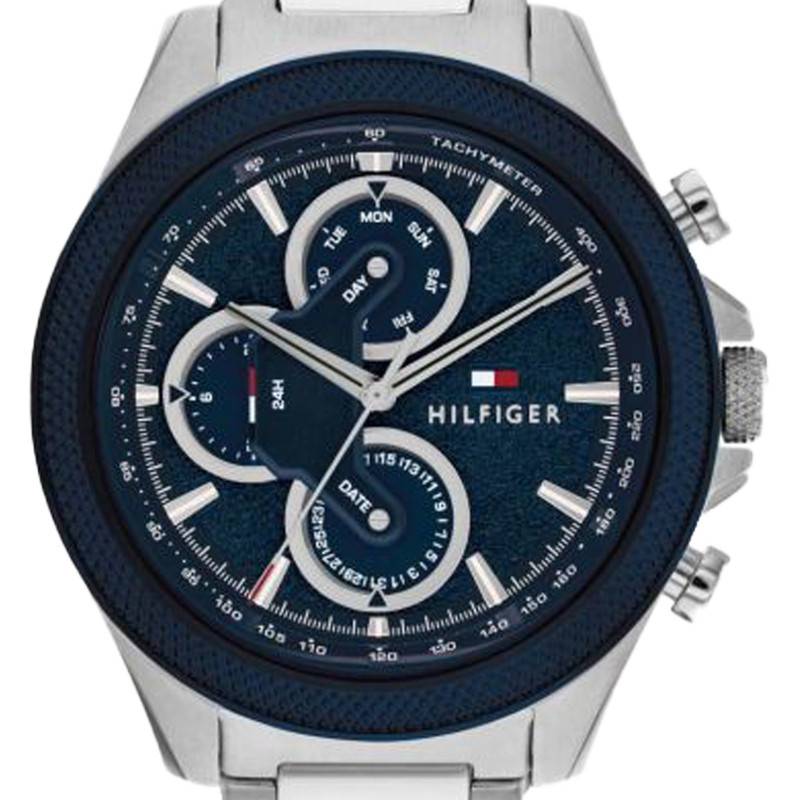 Tommy Hilfiger Clark Chronograph Blue Dial Silver Steel Strap Watch For Men - 1792080