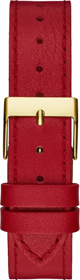 Guess Fame Quartz Gold Dial Red Leather Strap Watch For Women - GW0504L2