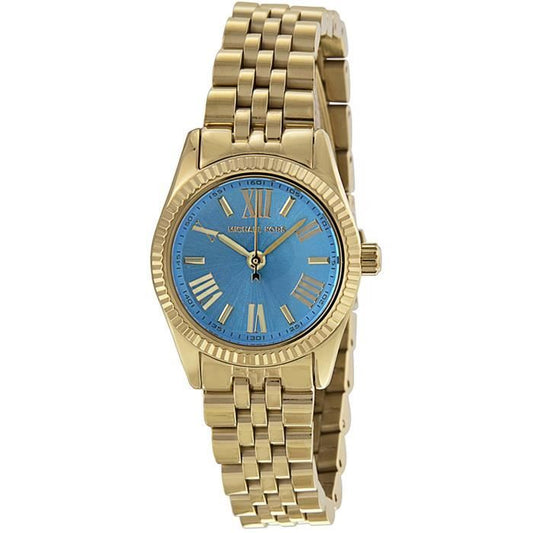 Michael Kors Lexington Quartz Blue Dial Gold Steel Strap Watch For Women - MK3271