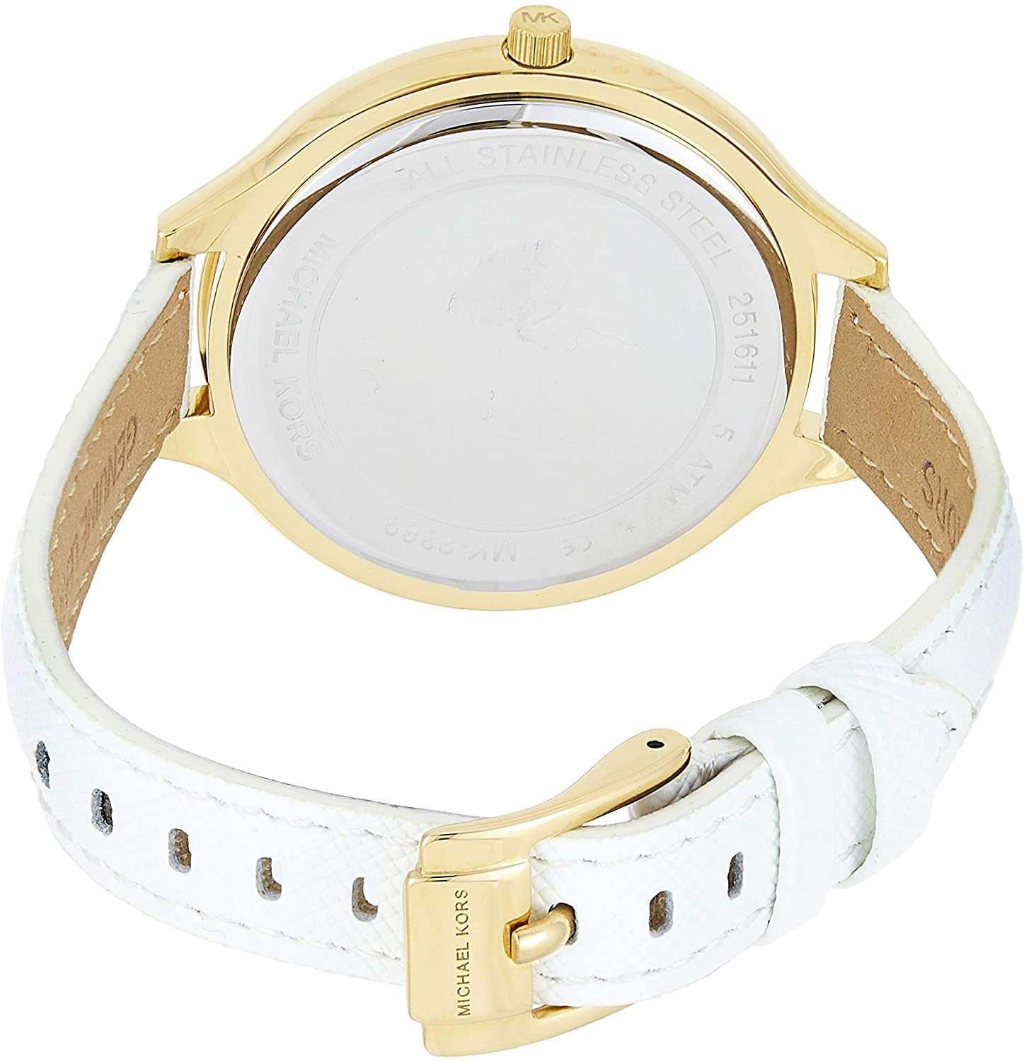 Michael Kors Slim Runway Quartz Gold Dial White Leather Strap Watch For Women - MK2389