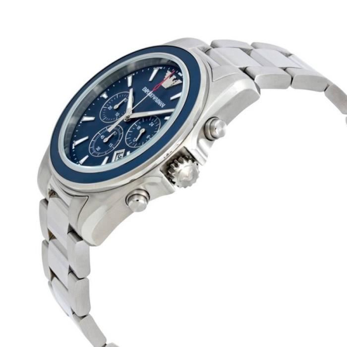 Emporio Armani Sportivo Chronograph Blue Dial Silver Steel Strap Watch For Men - AR6091