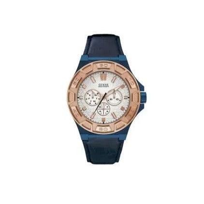 Guess Force Multi Function White Dial Blue Leather Strap Watch For Men - W0674G7