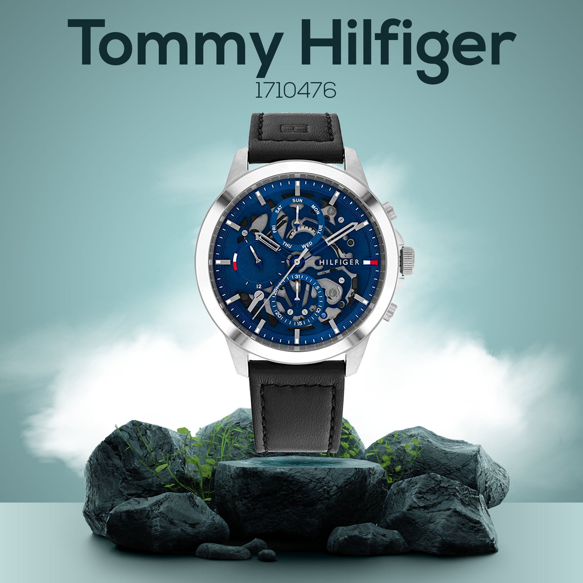 Tommy Hilfiger Henry Chronograph Blue Dial Brown Leather Strap Watch For Men -1710476