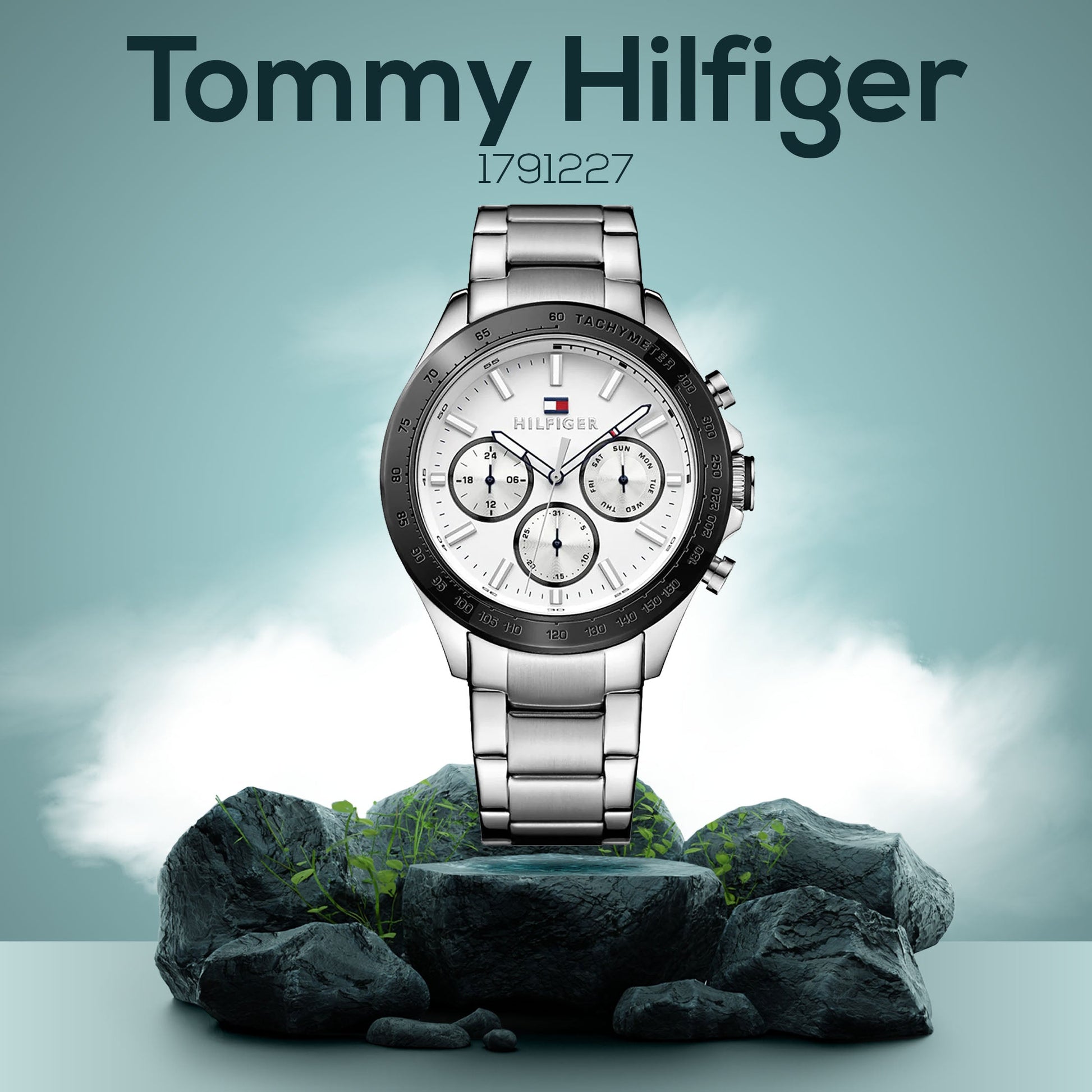 Tommy Hilfiger Hudson Chronograph White Dial Silver Steel Strap Watch For Men - 1791227