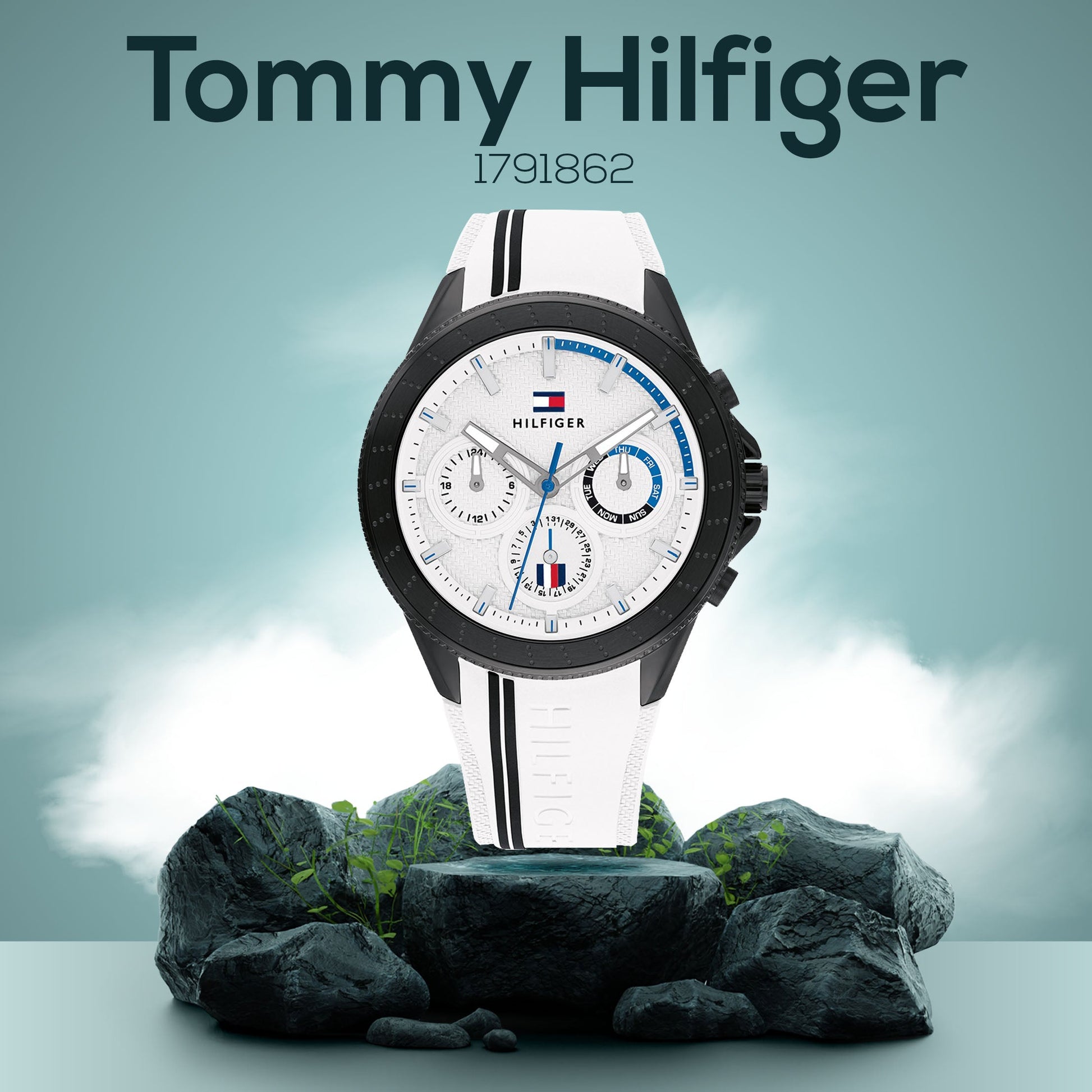 Tommy Hilfiger Aiden Chronograph White Dial White Rubber Strap Watch For Men - 1791862