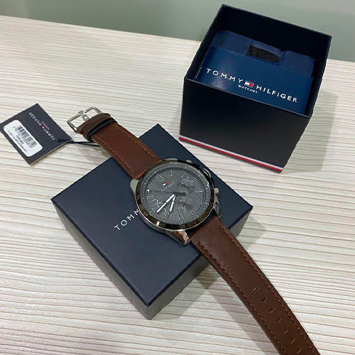 Tommy Hilfiger Decker Grey Dial Brown Leather Strap Watch for Men - 1791562