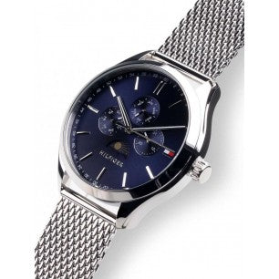 Tommy Hilfiger Oliver Quartz Blue Dial Silver Mesh Bracelet Watch for Men - 1791302