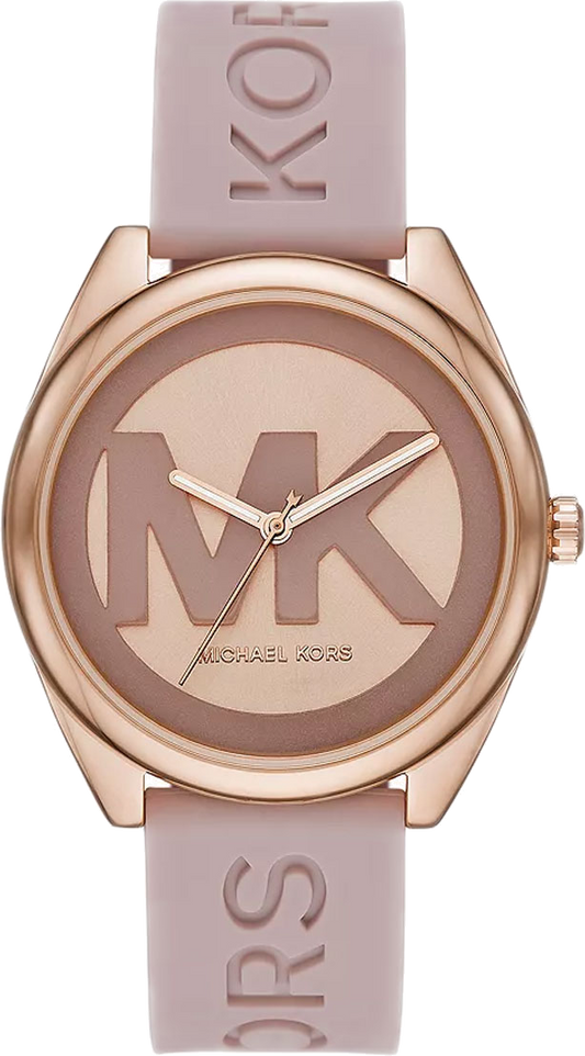 Michael Kors Janelle Three Hand Rose Gold Dial Pink Rubber Strap Watch For Women - MK7139