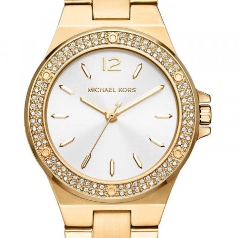 Michael Kors Lennox Three-Hand Silver Dial Gold Steel Strap Watch For Women - MK7278