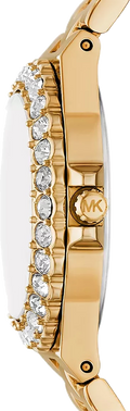 Michael Kors Lennox Three Hand Black Dial Gold Steel Strap Watch For Women - MK7394