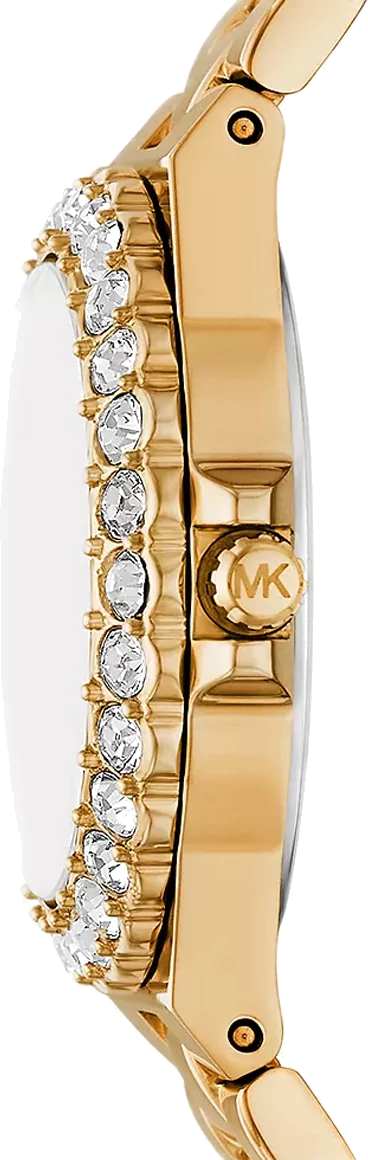 Michael Kors Lennox Three Hand Black Dial Gold Steel Strap Watch For Women - MK7394