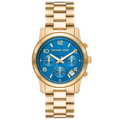 Michael Kors Runway Chronograph Blue Dial Gold Steel Strap Watch For Women - MK7353