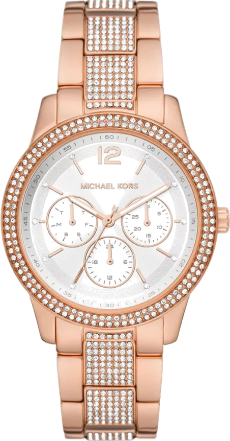 Michael Kors Tibby Chronograph White Dial Rose Gold Steel Strap Watch For Men - MK7293