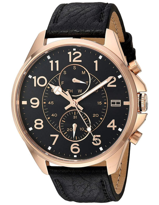 Tommy Hilfiger Dean Chronograph Quartz Black Dial Black Leather Strap Watch for Men - 1791273