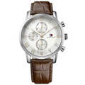 Tommy Hilfiger Kane Chronograph Quartz White Dial Brown Leather Strap Watch for Men - 1791400