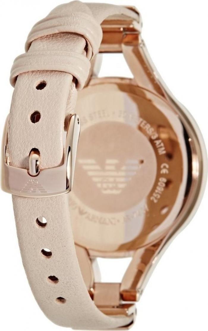 Emporio Armani Chiara Quartz Crystals White Dial Rose Gold Leather Strap Watch For Women - AR7437