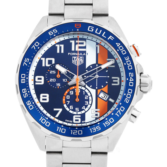 Tag Heuer Formula 1 Gulf Edition Chronograph Blue Dial Silver Steel Strap Watch for Men - CAZ101AT.BA0842