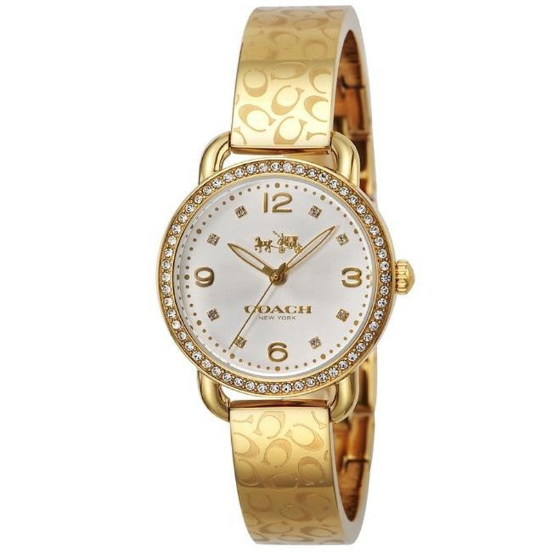 Coach Delancey Analog DIamonds Silver Dial Gold Steel Strap Watch for Women - 14502354