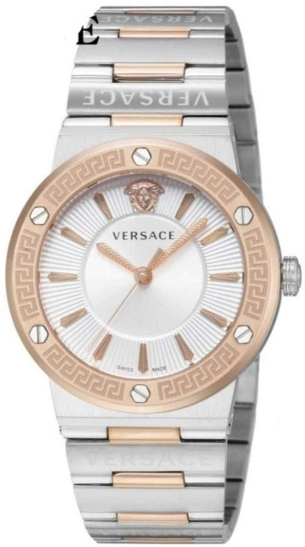 Versace Greca Quartz White Dial Two Tone Steel Strap Watch For Women - VEVH01020
