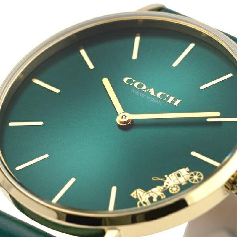 Coach Perry Green Dial Green Leather Strap Watch for Women - 14503383-C