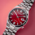 Citizen Tsuyosa Automatic Red Dial Silver Steel Strap Watch For Men - NJ0150-56W