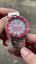 Seiko 5 Sports Mechanical Limited Edition Red Dial Silver Steel Strap Watch For Men - SRPK63K1