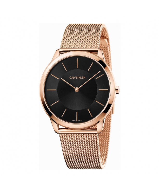 Calvin Klein Minimal Black Dial Rose Gold Mesh Bracelet Watch for Men - K3M2162Y