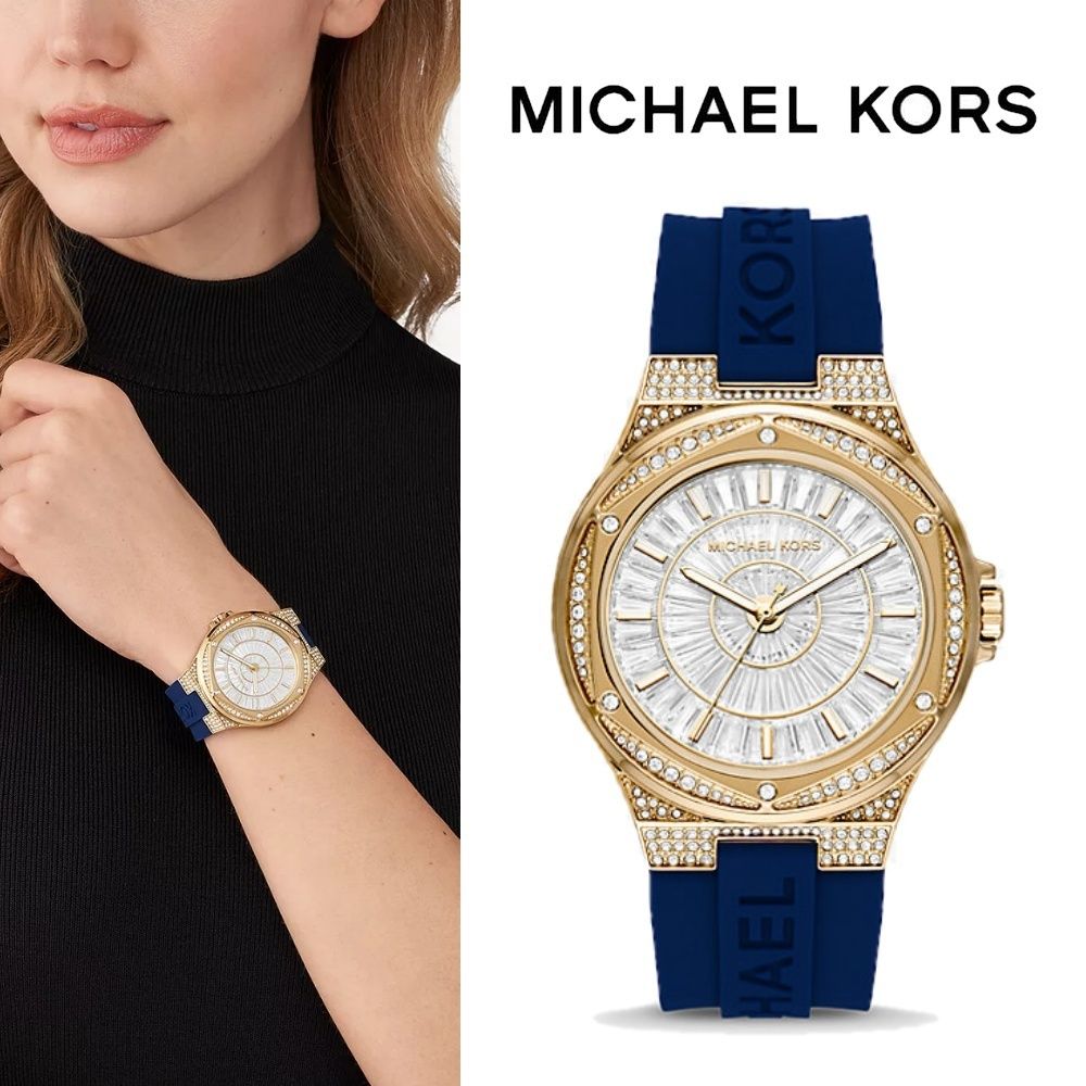 Michael Kors Lennox Three Hand White Dial Blue Silicone Strap Watch For Women - MK7333