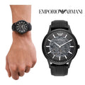 Emporio Armani Meccanico Automatic Black Dial Black Leather Strap Watch For Men - AR60042