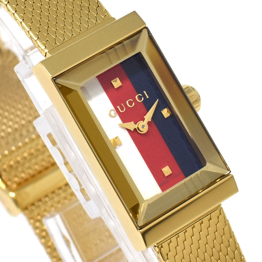 Gucci G Frame Quartz Diamonds White Red Blue Dial Gold Mesh Bracelet Watch For Women - YA147511