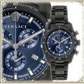 Versace V-Ray Chronograph Quartz Blue Dial Black Steel Strap Watch For Men - VE2I00521