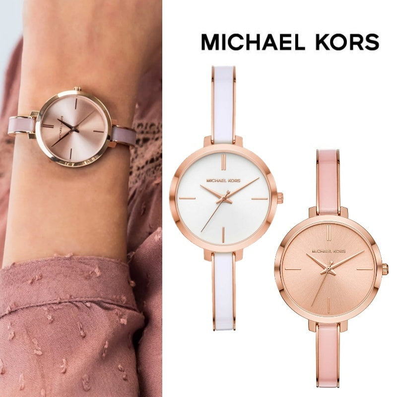 Michael Kors Jaryn Analog Gold Dial Pink Steel Strap Watch For Women - MK4343